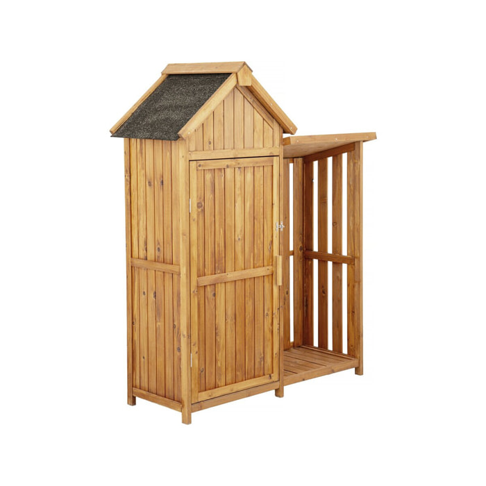 Armoire de jardin en bois avec range-bûches "Noé" - 136 x 57 x 170 cm - Marron