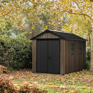 Apex 7511/1175- Casetta da Giardino 350x246x230 cm 2 Ante per deposito attrezzi finitura effetto legno Evotech+ in Resina Marrone e Nero