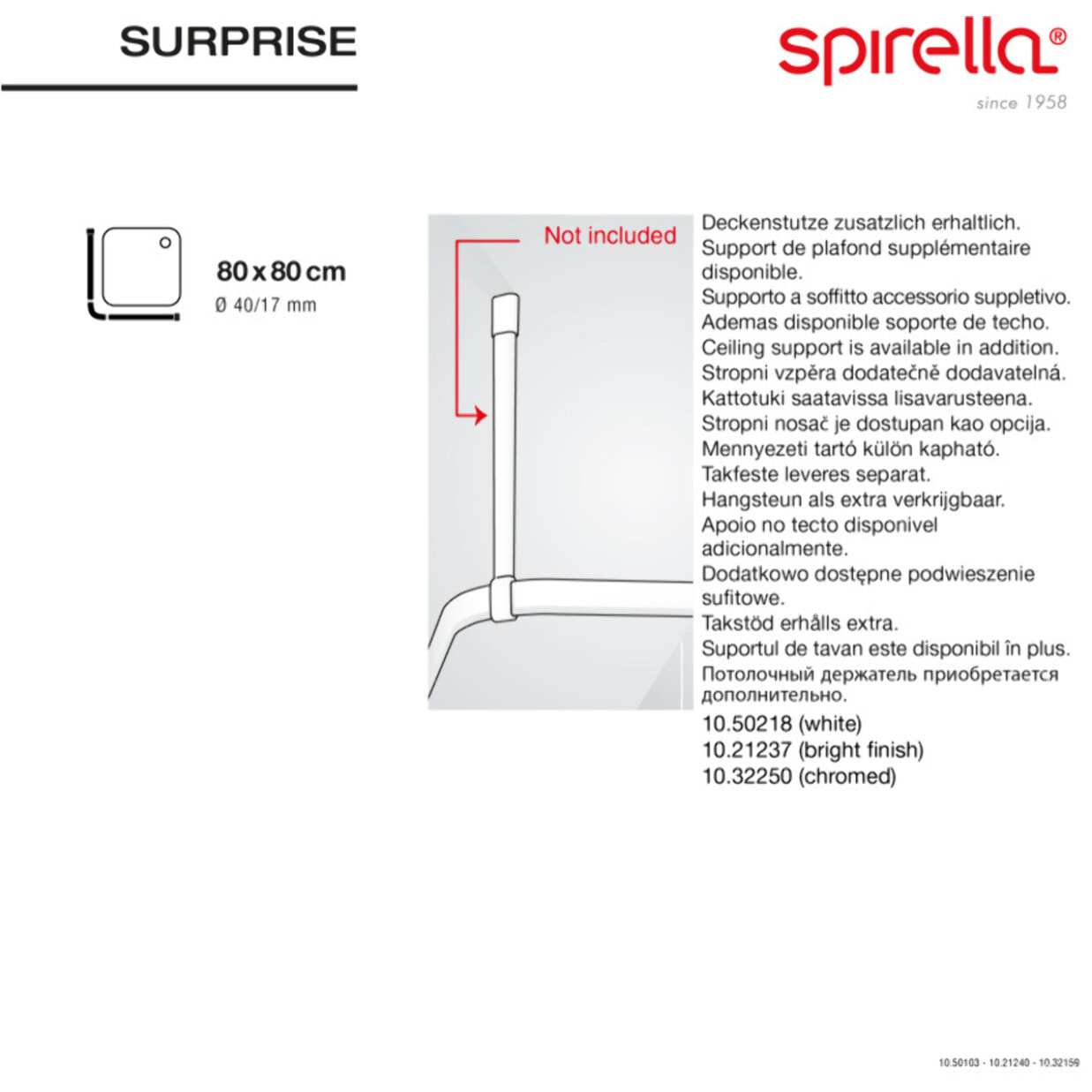 Barre tringle pour rideau de douche d'angle à  fixer en Alu SURPRISE 80x80cm Blanc Spirella