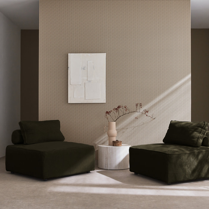Lot de 2 chauffeuses pour canapé modulable velours côtelé vert foncé avec un coussin