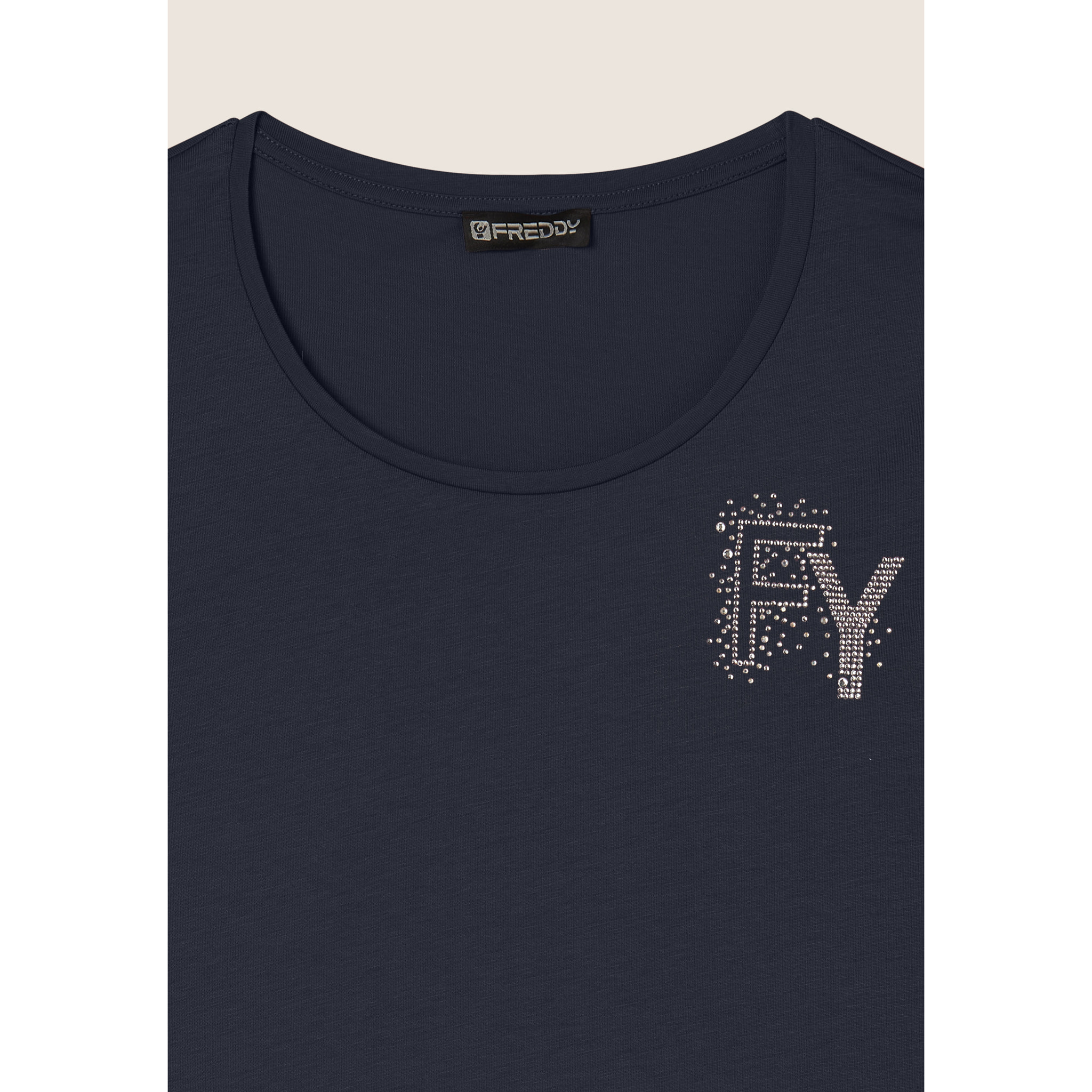 T-Shirt in jersey modal con Logo FY e Dettagli in Strass