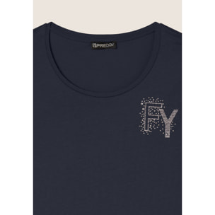 T-Shirt in jersey modal con Logo FY e Dettagli in Strass