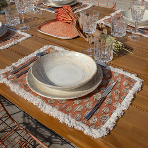 Lot de 4 sets de table en coton terracotta avec franges MALAGA