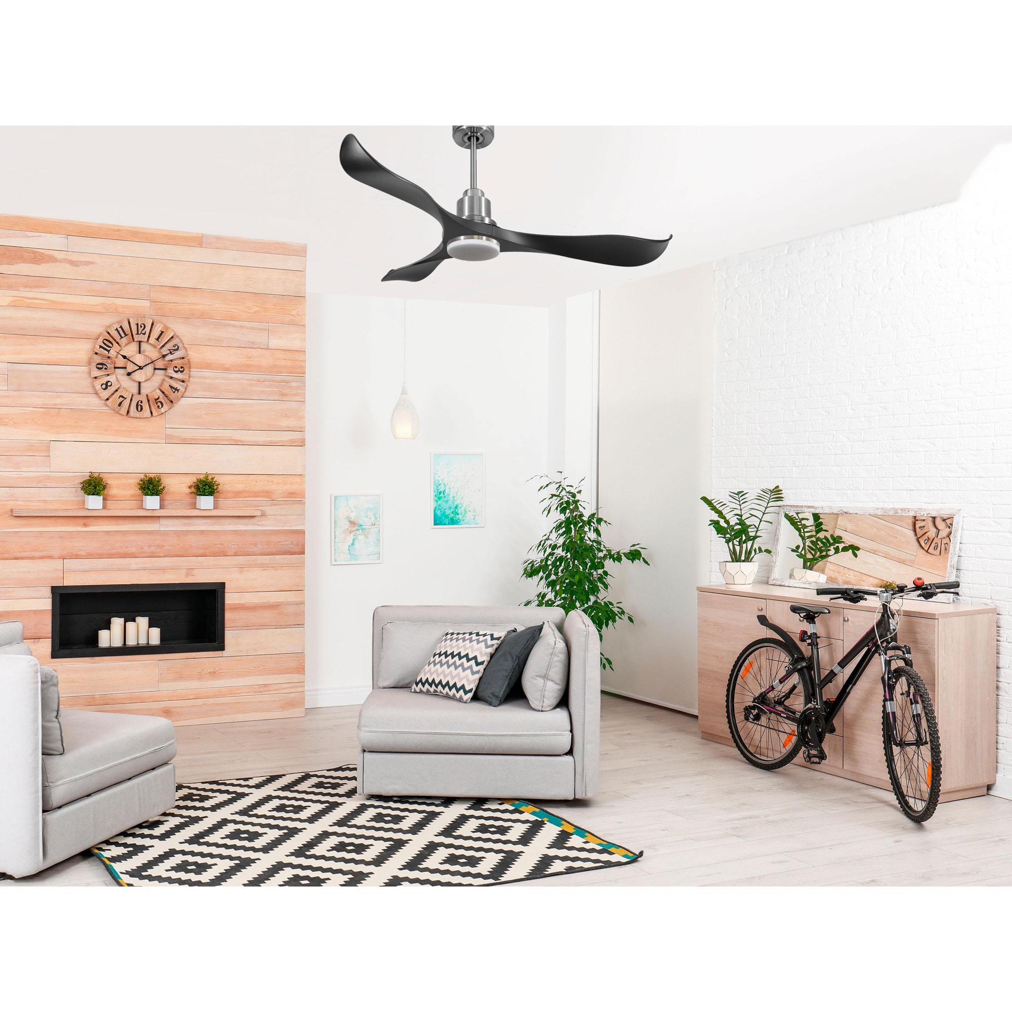 Ventilateur de plafond Réversible  Thermostat Dimmable Wifi Moteur à courant continu Toits en pente Télécommande Lumière à trois tons Adaptateur 2/3 Lames