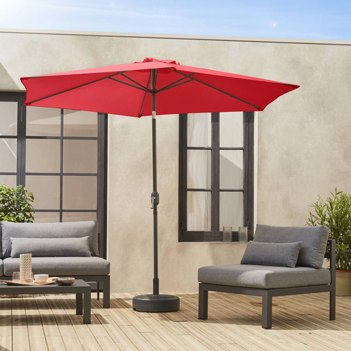 Parasol droit rond Ø300cm - Touquet Rouge - mât central en aluminium orientable et manivelle d'ouverture