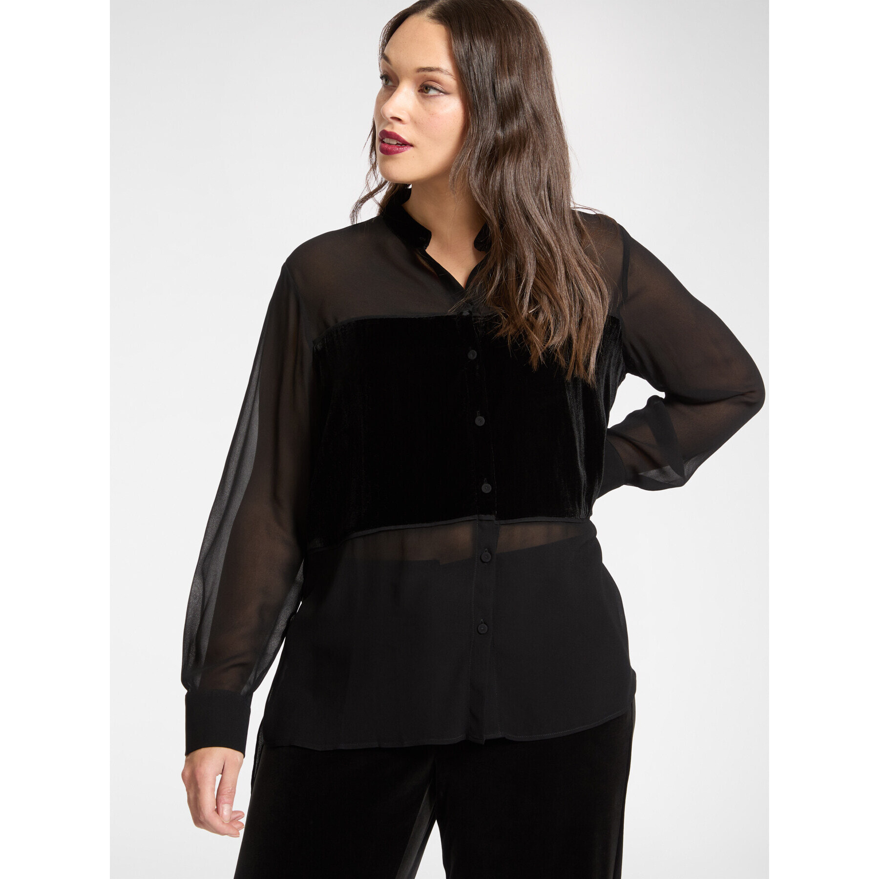 Elena Mirò - camisa de georgette y terciopelo - Negro