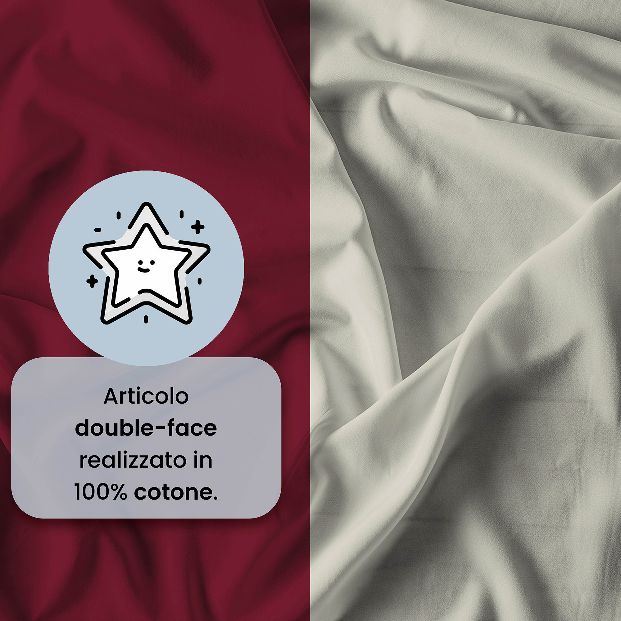 PARURE COPRIPIUMINO NATURAL COLOR, 100% Cotone, Made in Italy - BORDEAUX/PANNA
