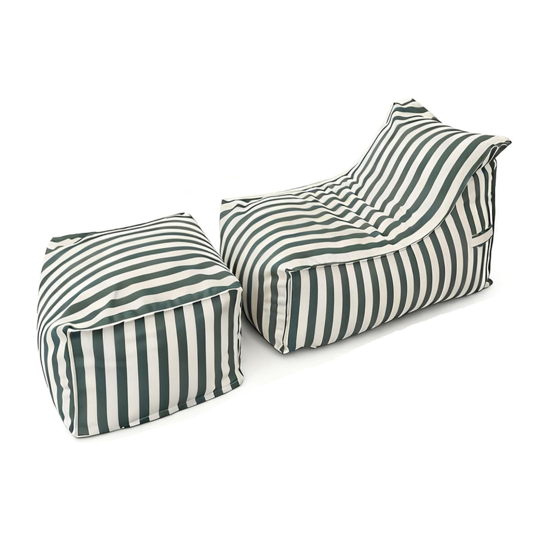 BOLOGNE Ensemble de poufs d’extérieur rayés vert déperlant