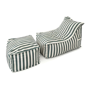 BOLOGNE Ensemble de poufs d’extérieur rayés vert déperlant