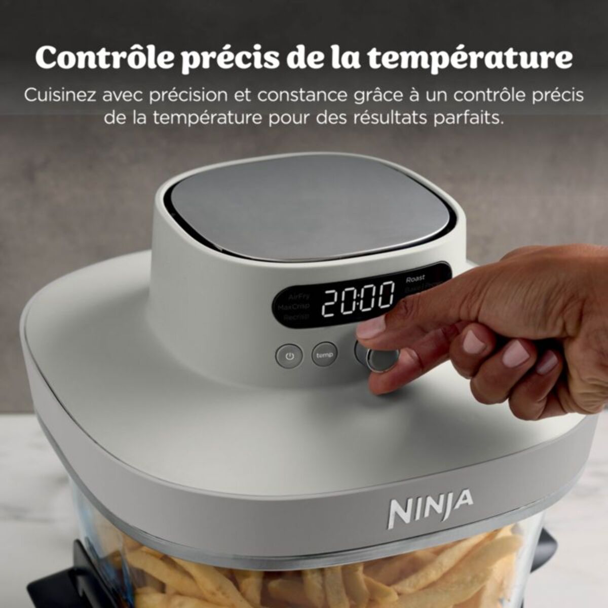 Friteuse sans huile NINJA CRISPi PRO 7-en1, 2 récipients en verre de 5.7 et 2.3L,  AS101EULG beige