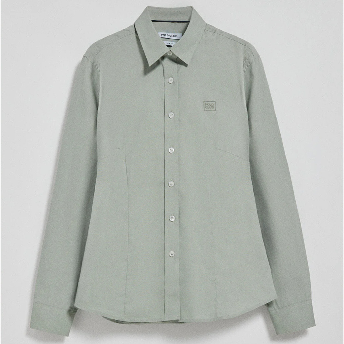 Camicia verde giada slim fit in popeline con logo