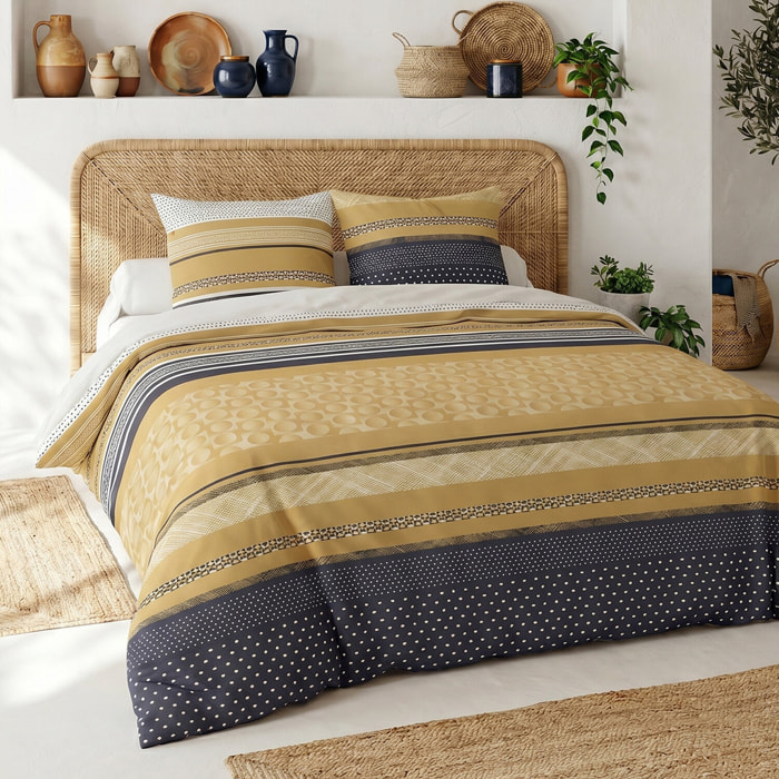 Parure housse de couette 240x220 cm imprimée graphique + 2 taies 100% Coton - MELTING