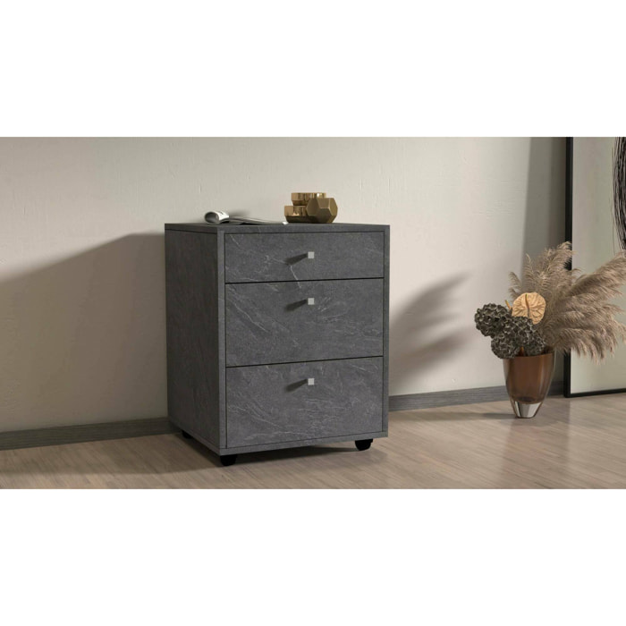 Cassettiera Asgabat, Cassettiera camera da letto , Settimino con 3 cassetti, 47x45h61 cm, Ardesia