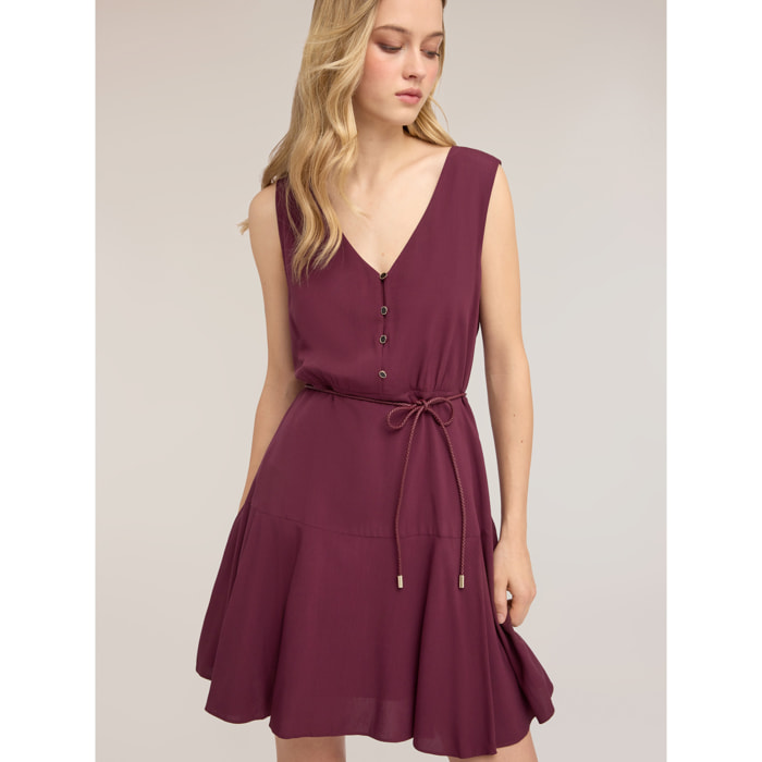 Motivi - Vestido flare en viscosa con cinturón trenzado - Violeta