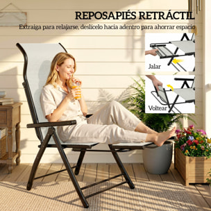 Pack de 2 Sillas Plegables Reclinables, Sillas de Jardín Exterior con Respaldo Alto Curva Ajustable en 5 Posiciones, Reposapiés Retráctil y Marco de Metal, para Patio, Playa, Gris Claro