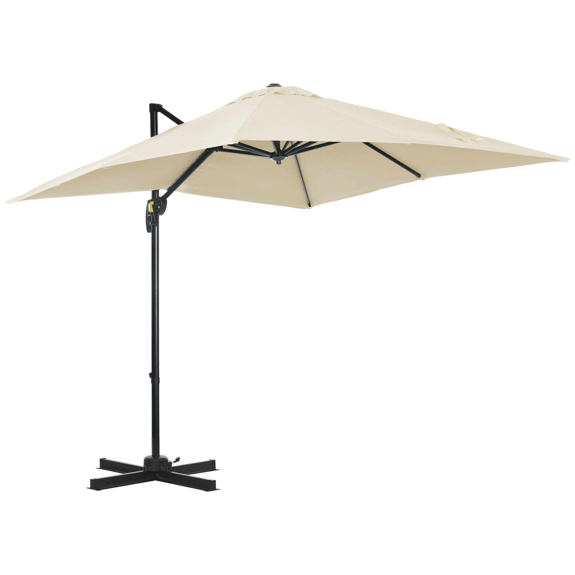 Sombrilla de Jardín de Aluminio 245x245x245 cm Parasol Excéntrico con Manivela Giratorio 360° Inclinación de 3 Niveles Tela Desmontable Crema