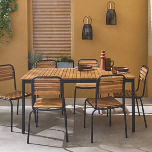 Table de jardin bois d'acacia et acier + 6 assises TABARA. acier et bois d'acacia FSP