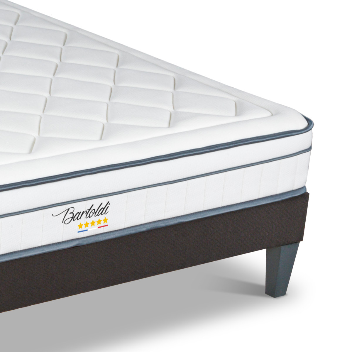 Ensemble Matelas Hybride Bartoldi & Sommier KIT15, 22 cm, Ressorts Ensachés & Mémoire de Forme, technologie Tri-Lattes, Soutien Ferme