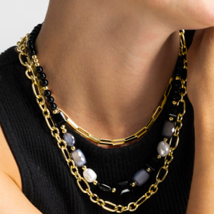 Collar con Resina Negra acabado oro 18k
