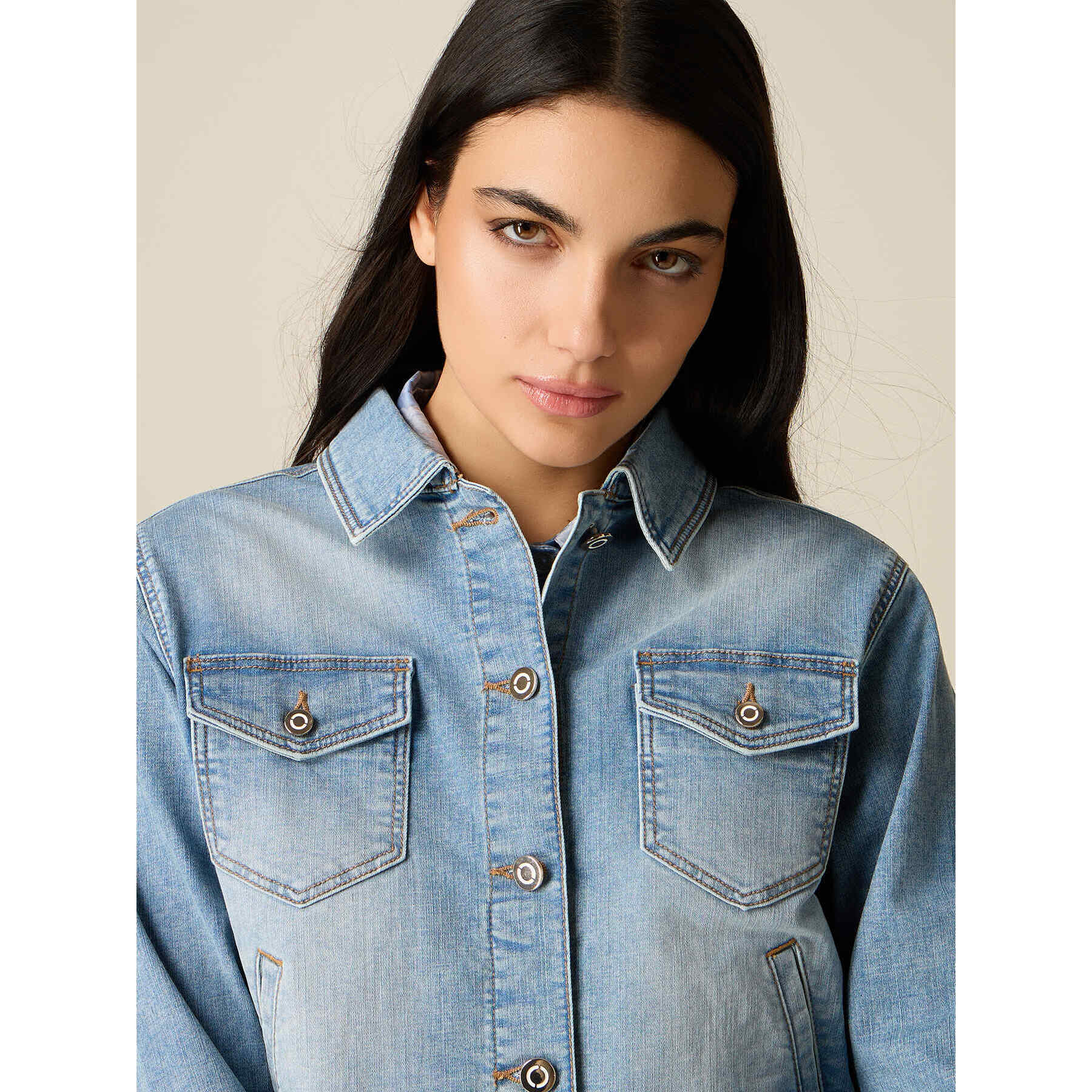 Oltre - Chaqueta boxy de denim - Light - blue
