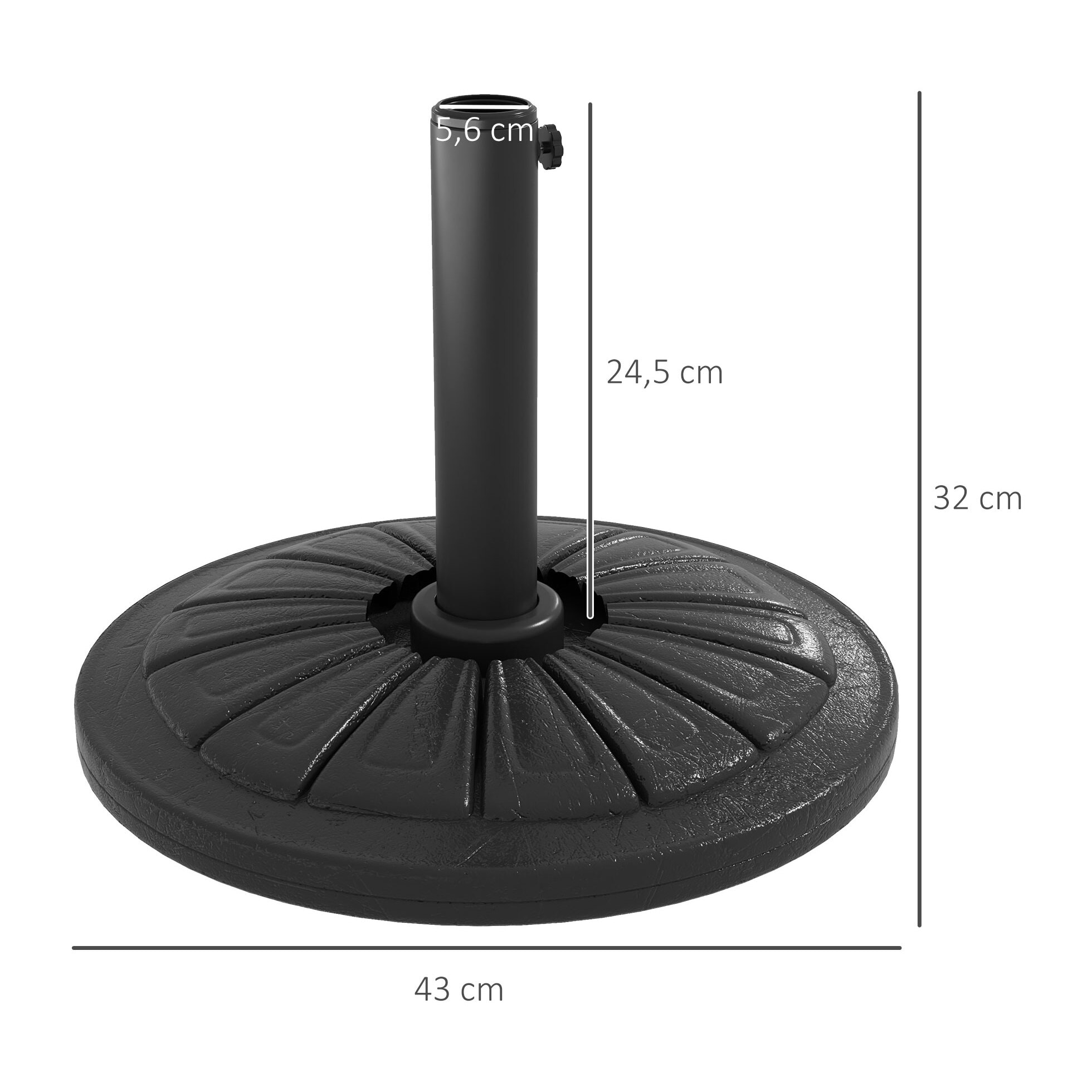 Base de Sombrilla Redondo Soporte para Parasol de HDPE Rellenable de Cemento Peso 13 kg para Poste de Parasol de Ø38/48 mm Ø43x32 cm Negro