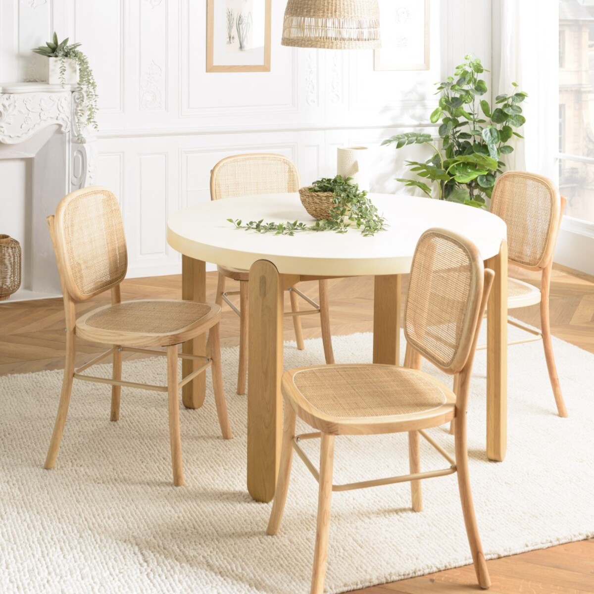 AGATHE - Chaise en bois d'Hévéa, dossier et assise en rotin naturel