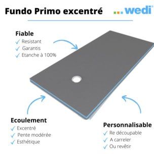 Receveur de douche à carreler 200 x 100 WEDI Fundo Primo rectangle écoulement excentré + bonde horizontale + kit d'étanchéité