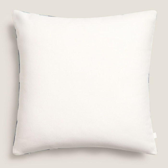 Funda de cojín bordado cuadros Renuta color azul Algodón y poliéster