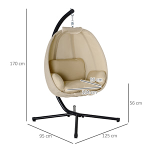 Silla Colgante Huevo con Soporte Columpio Jardín Exterior con Cesta Plegable y Cojín Columpio Colgante para Interior y Exterior Carga 120 kg Caqui