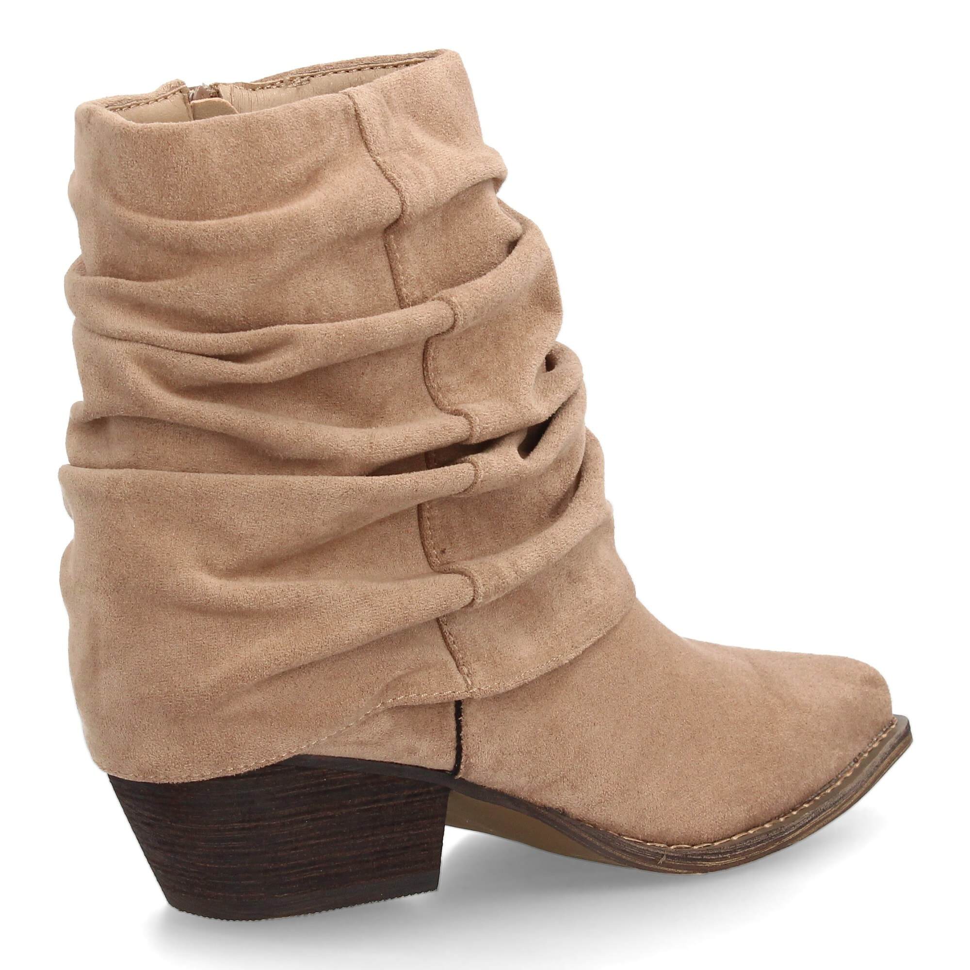 Botín cowboy fruncido con tacón bajo