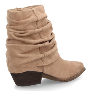 Botín cowboy fruncido con tacón bajo