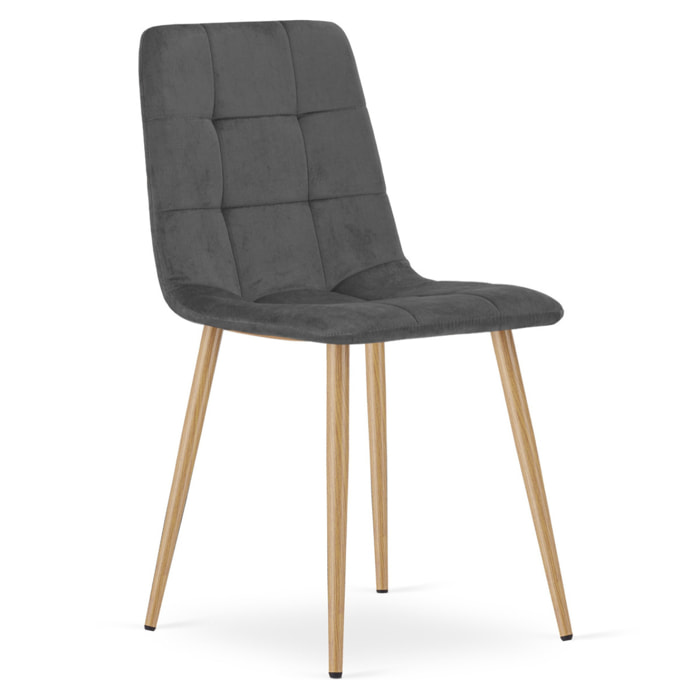 Sedia Kara in velluto grigio scuro con gambe effetto legno