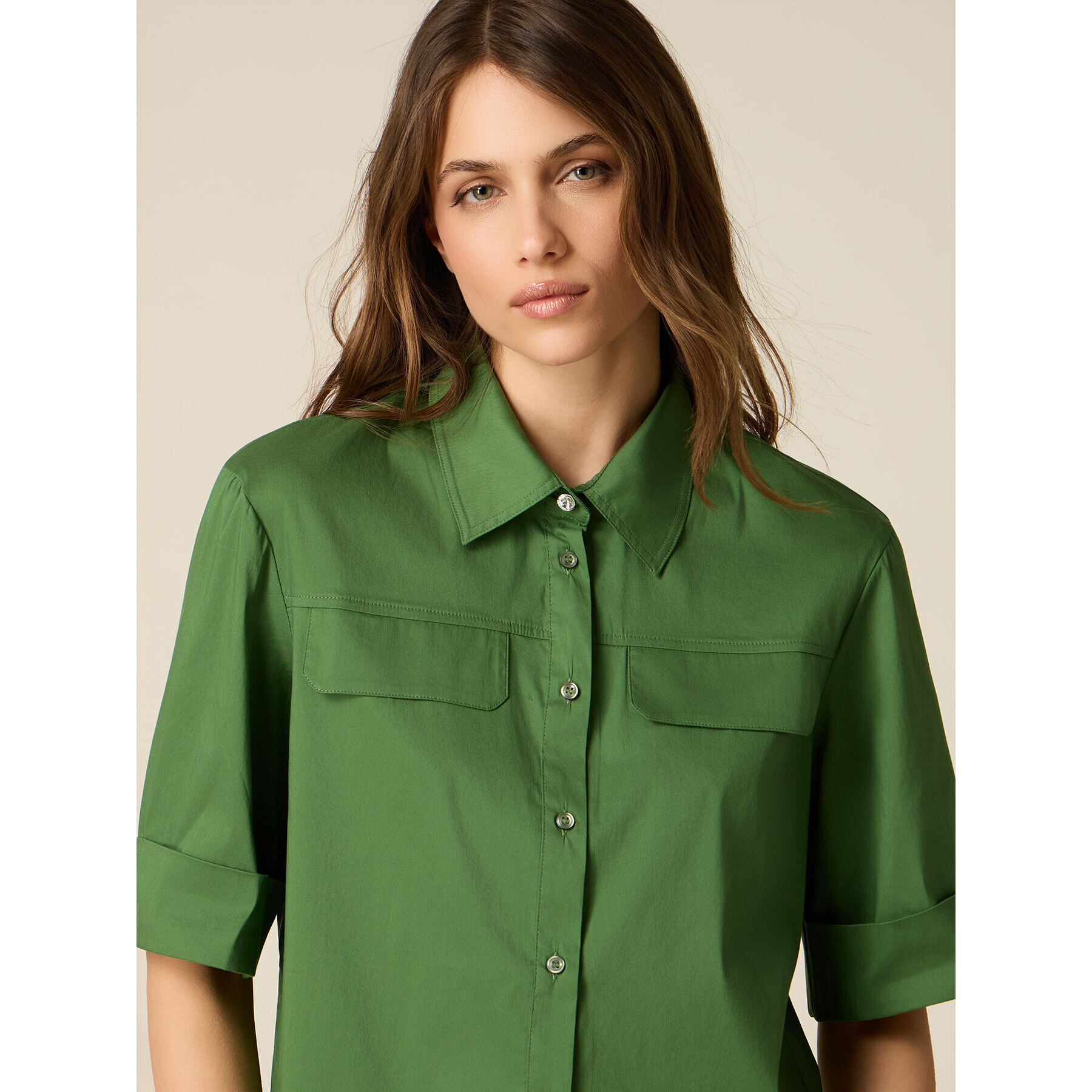 Oltre - Camisa de popelín con bolsillos - Verde