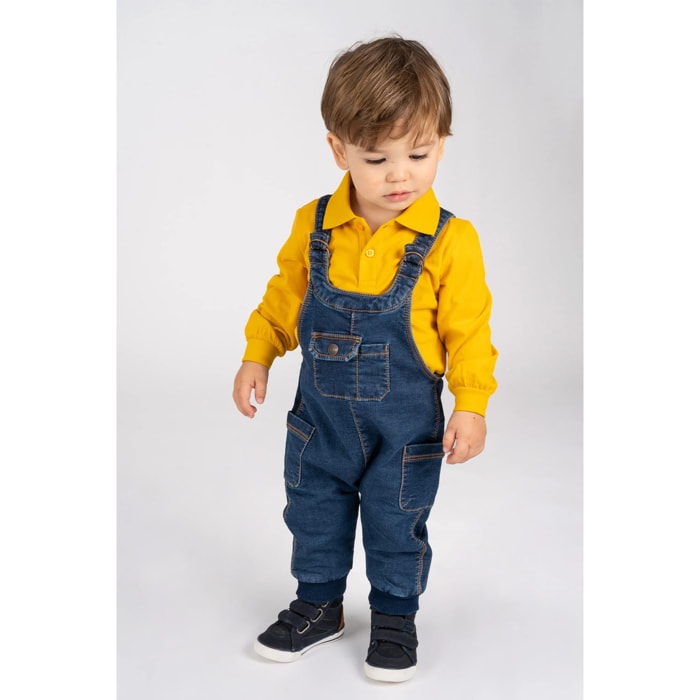 Salopette Da Bambino In Denim Scuro Con Tasche