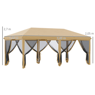 Outsunny Carpa Plegable 6x3 m Cenador de Jardín Gazebo con 6 Mosquiteras Bolsa de Transporte y Marco de Acero para Camping Fiestas Beige