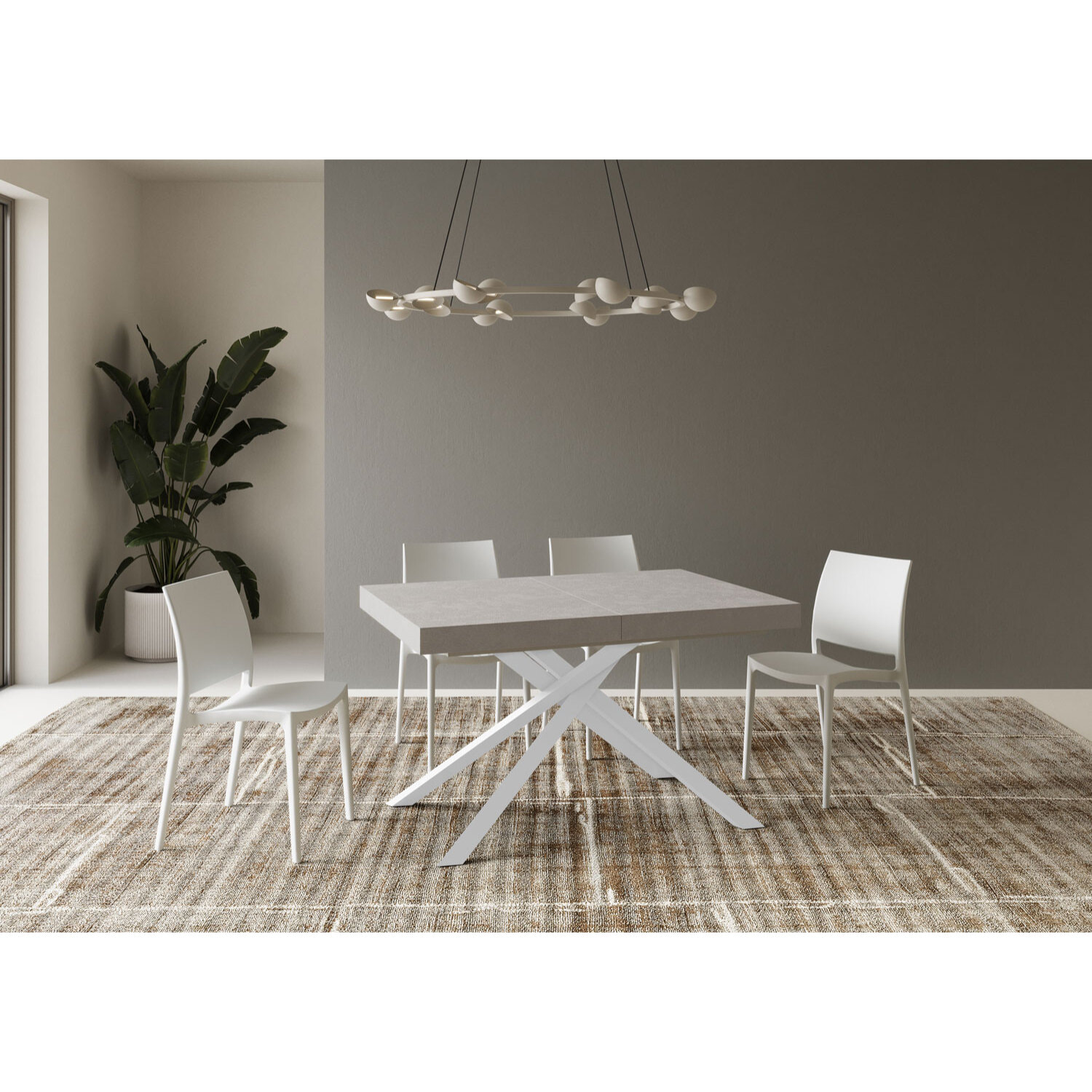 Table extensible 80x120/204 cm Karida cachemire pieds blanc