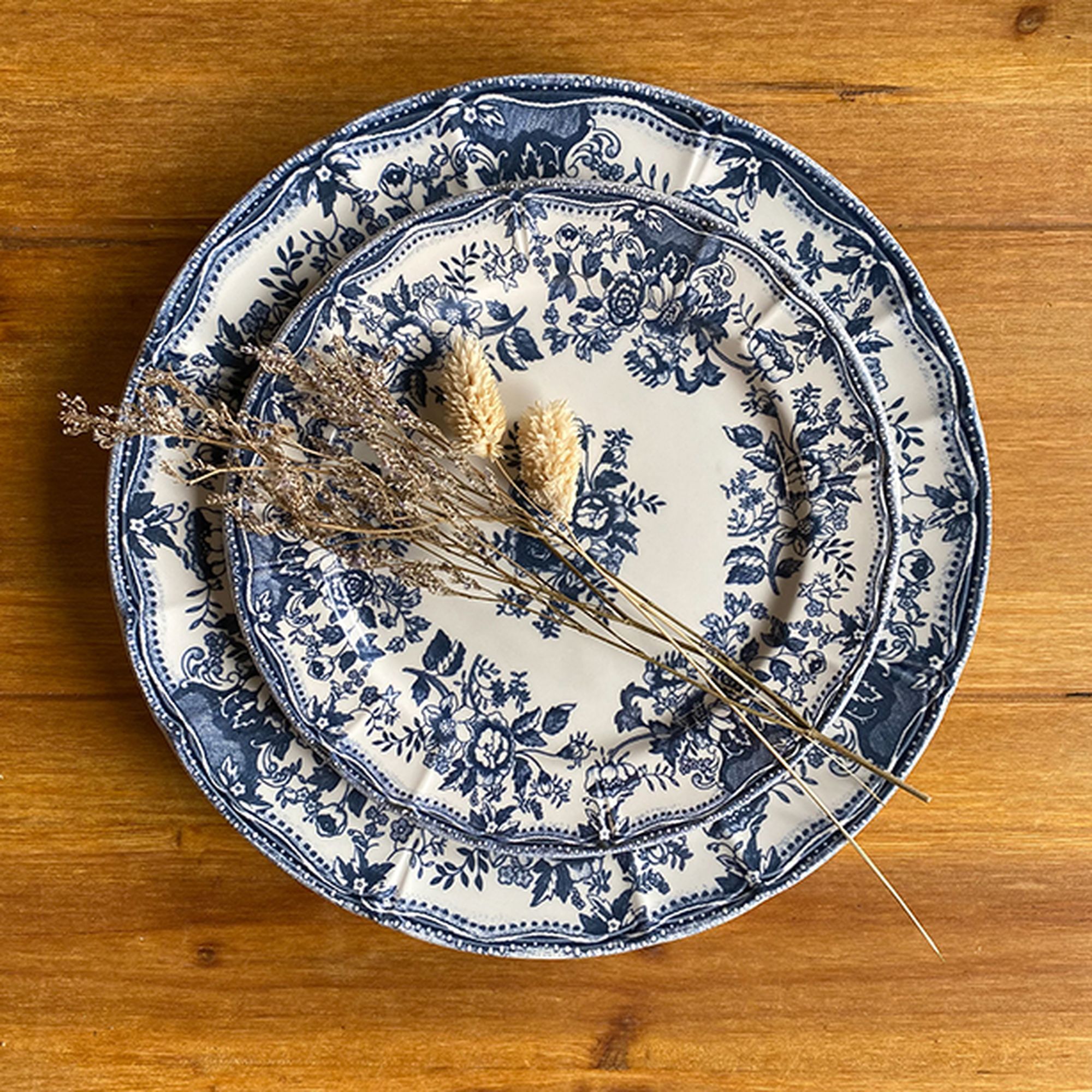 Service de table 36 pièces en porcelaine blanche et bleue FAUSTINE