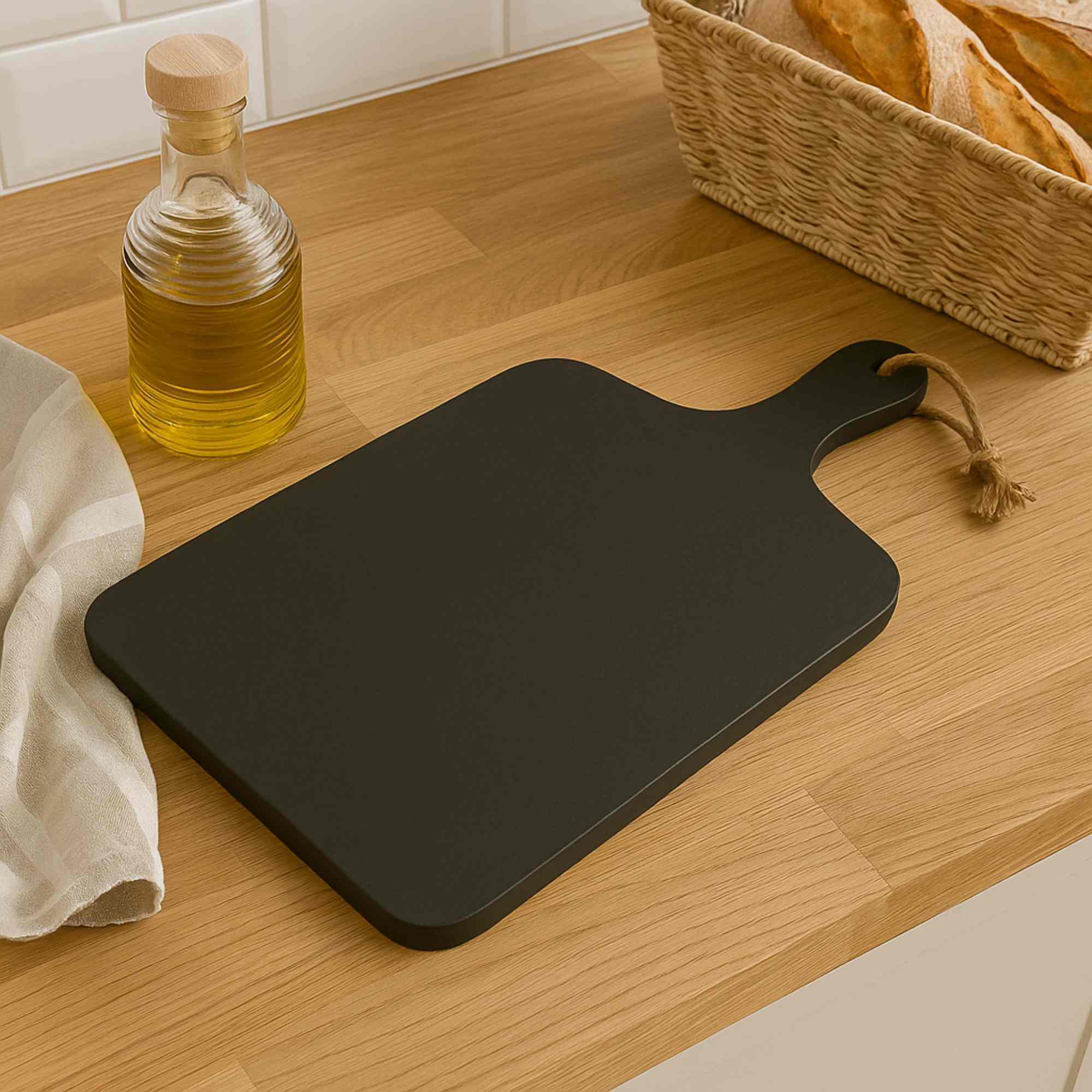 Tabla de cortar de madera de caucho con mango 57x38x2cm