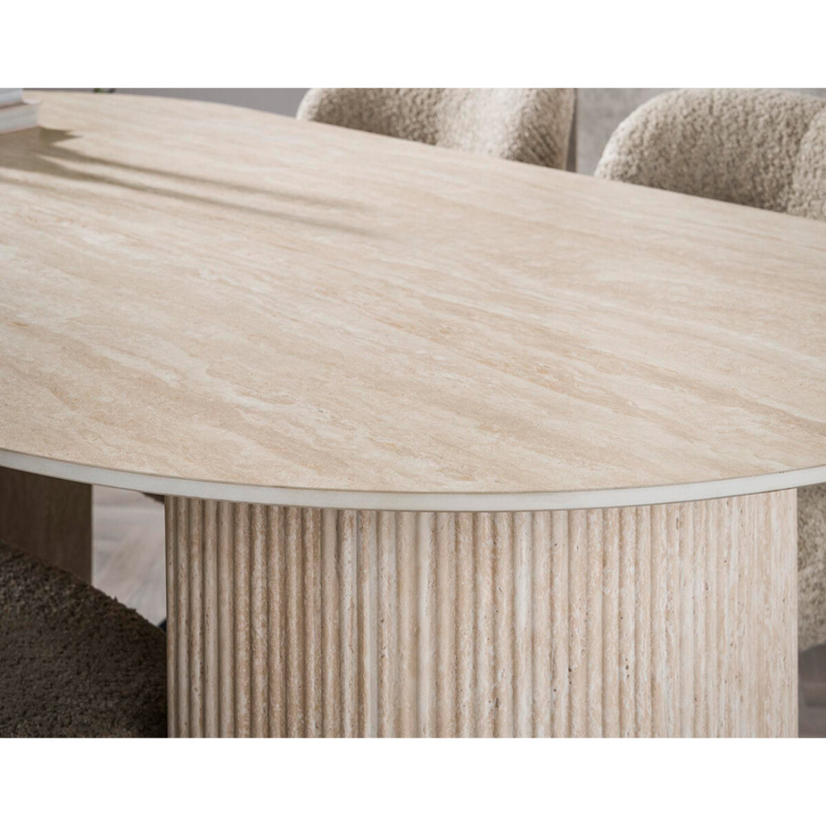 Maeva - table à manger - bois effet travertin - 6 personnes - Beige