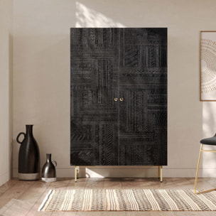 Armoire gravée en bois noir et métal doré - Chimane