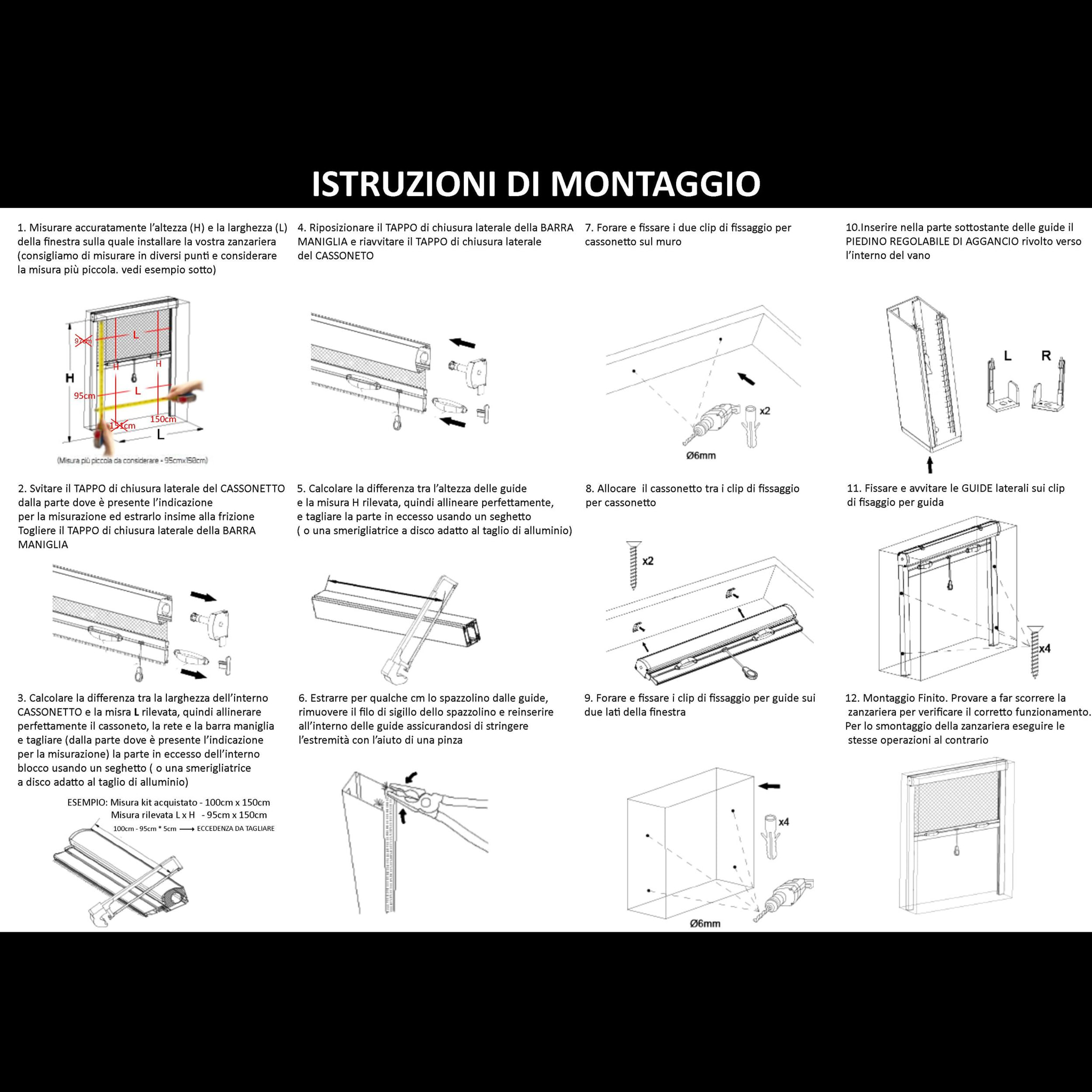 Zanzariera Universale A Rullo Avvolgibile Profilo Riducibile Regolabile Per Finestra Balconi Con Frizione Telaio Alluminio Bianco 60 X 150 Cm
