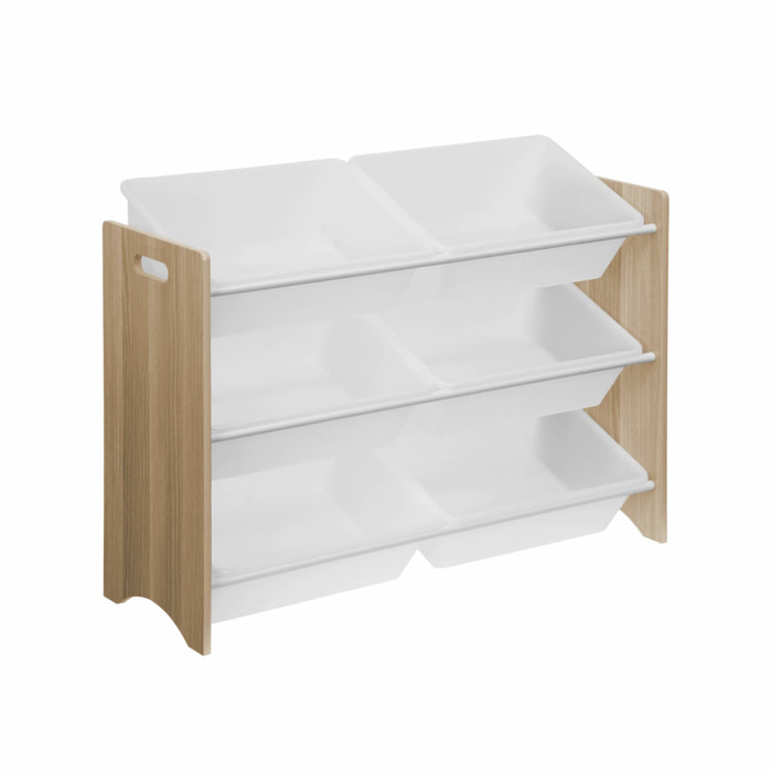 Meuble de rangement pour enfant avec 6 casiers - Tobias - MDF décor bois naturel. L 84 x P 29.5 x H 60cm