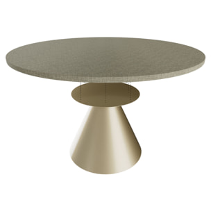 Artù Brass - Tavolo da pranzo rotondo ⌀ 120 cm in legno laminato con base a cono in metallo Grigio Testurizzato