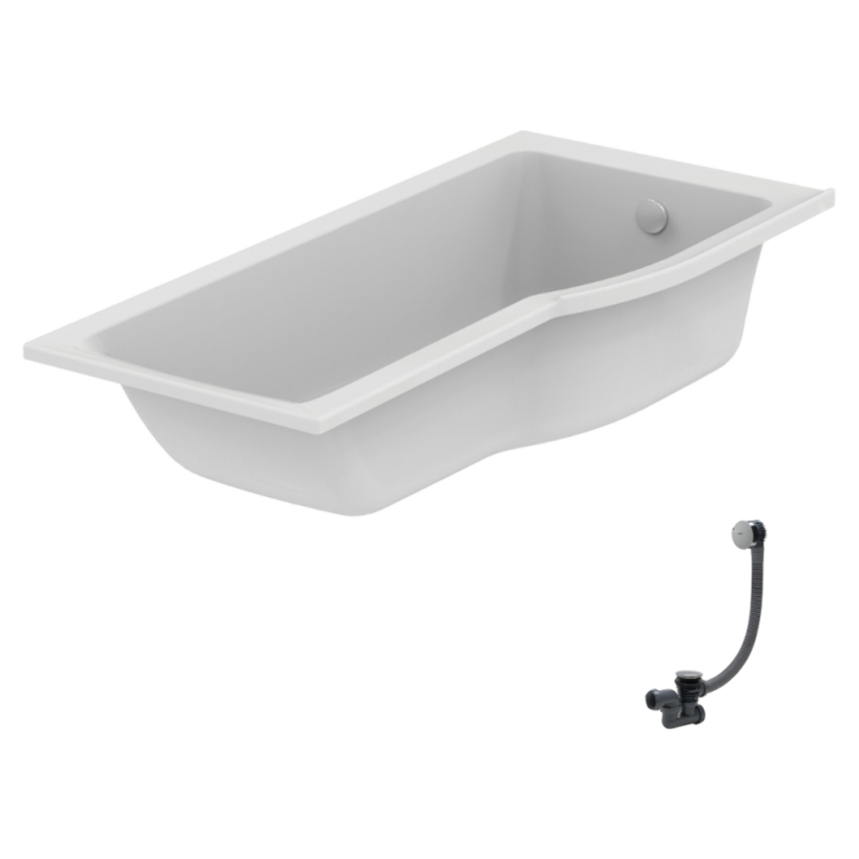 Baignoire bain douche 170 x 80 cm droite Connect Air + vidage Chromé