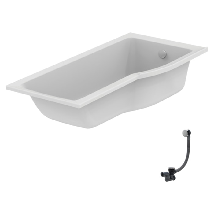 Baignoire bain douche 170 x 80 cm droite Connect Air + vidage Chromé