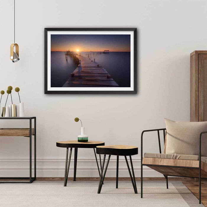 Poster lumière violette sur le pont Affiche sous cadre noir