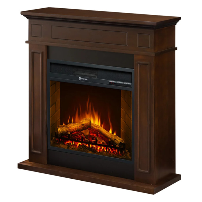 Jefferson - Camino Elettrico da Terra con Effetto Fiamma 89,5x90,5x28 cm in Legno Noce