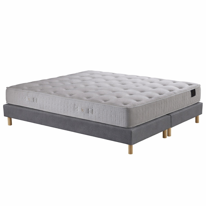 Ensemble matelas ressorts ensachés ARTÉMIS 2, accueil mémoire de forme, H26 cm, sommier gris