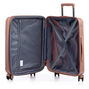 Set di 3 valigie Trolley espandibili, in materiale leggero PP resistente alla rottura. Chiusura TSA numerica, 4 ruote doppie girevoli a 360°.