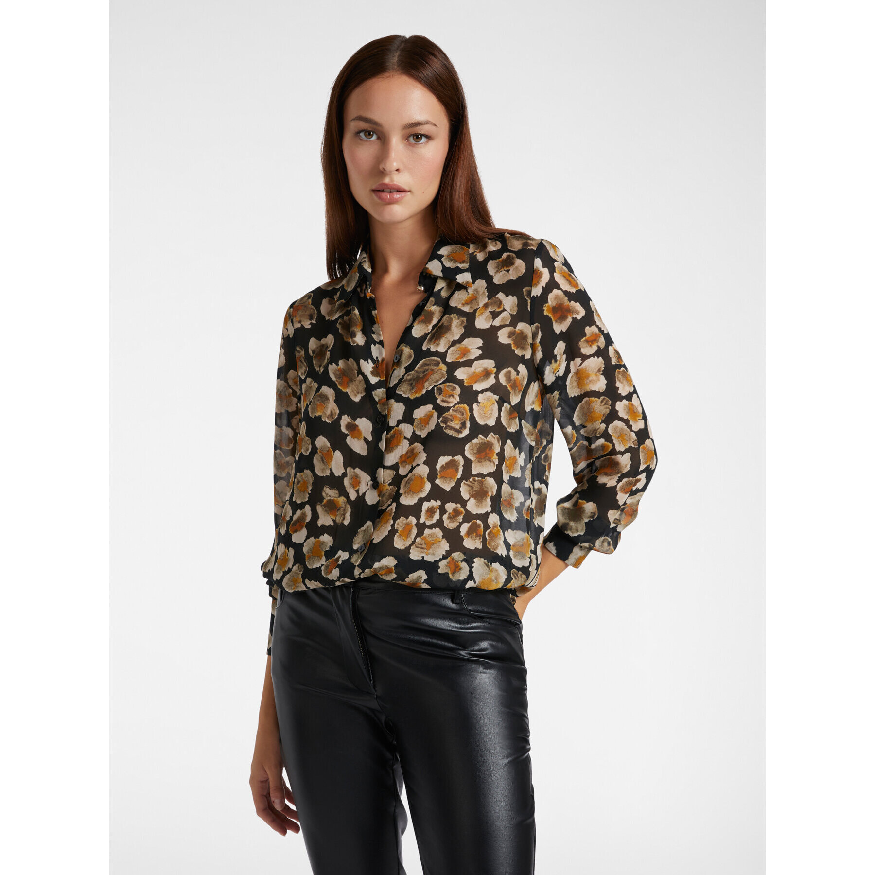 Elena Mirò - Camisa de georgette con flores - Negro